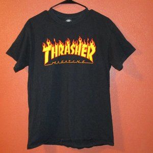 Thrasher Woman Medium Black Orange Yellow Skateboard X Games Short Sleeve Shirt